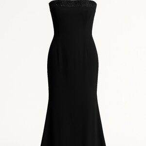 Vintage Ralph Lauren Strapless Beaded Gown (Black, Subtle Train) — Size 8